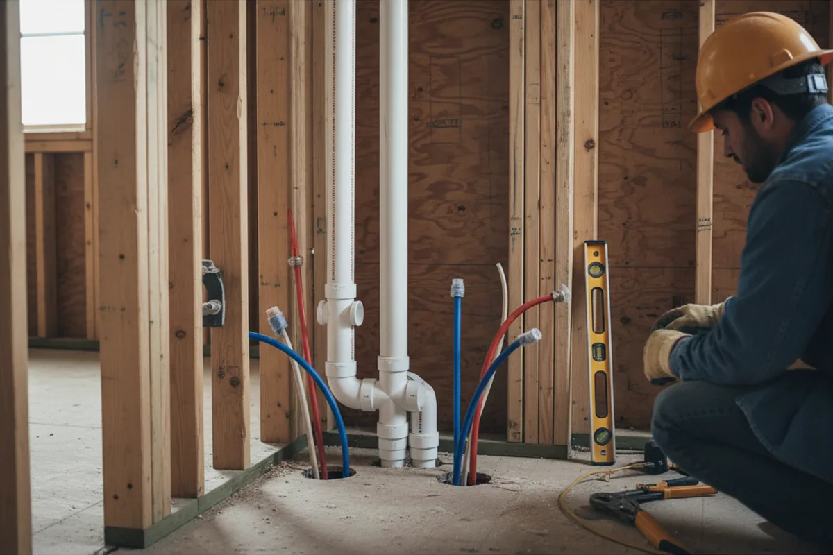 Drain and supply rough-in during Sump Pump Repair in Archbald